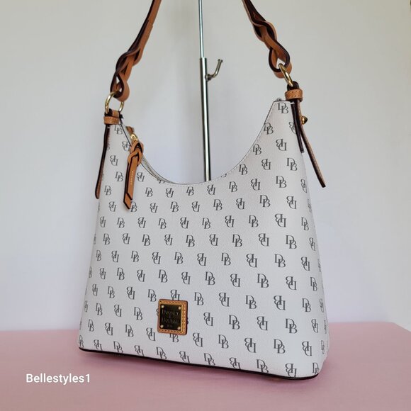 DOONEY & BOURKE Bryce Signature Logo Print Coated Fabric Hobo Bag- Bone color⭐ - Picture 5 of 16